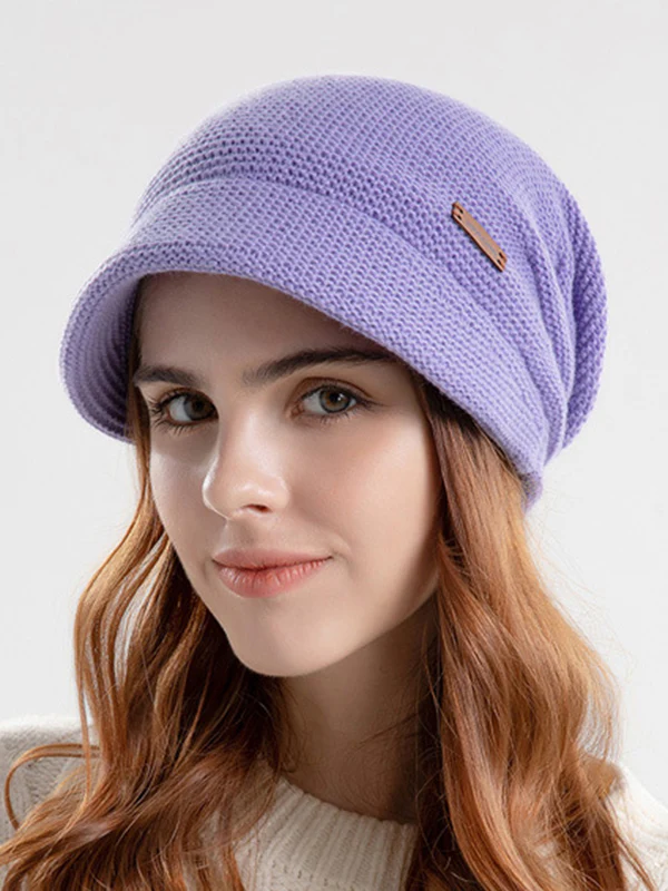 Flat Brim Solid Color Split-Joint Hats Knitted Hats - Image 3