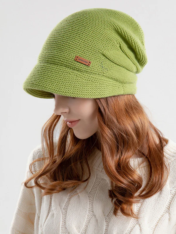 Flat Brim Solid Color Split-Joint Hats Knitted Hats - Image 4