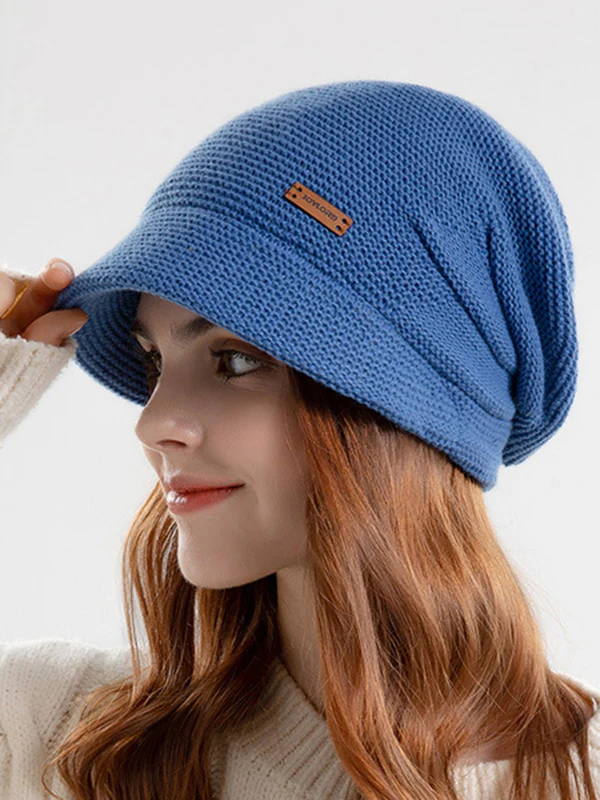Flat Brim Solid Color Split-Joint Hats Knitted Hats - Image 6