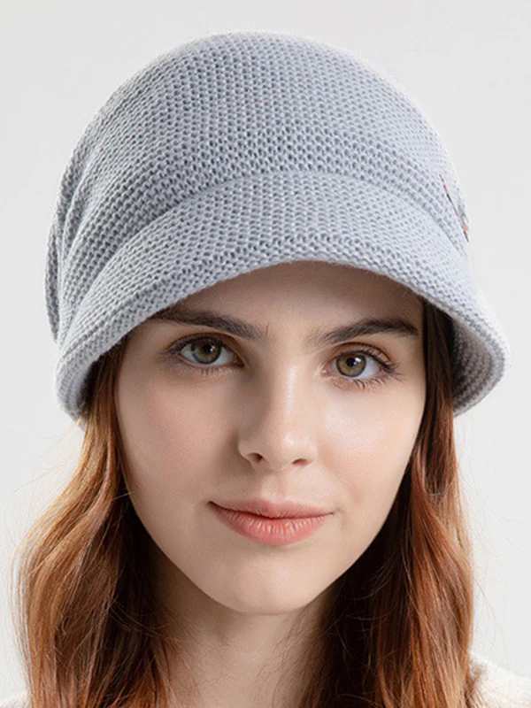 Flat Brim Solid Color Split-Joint Hats Knitted Hats - Image 7
