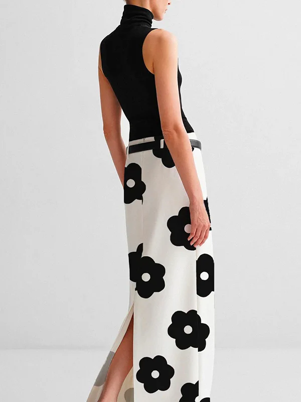 Floral Printed Split-Back Skirts Bottoms - Image 3