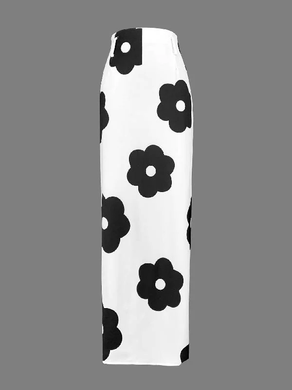 Floral Printed Split-Back Skirts Bottoms - Image 6