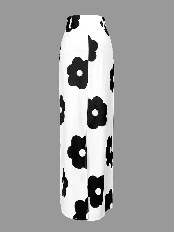 Floral Printed Split-Back Skirts Bottoms - Image 7