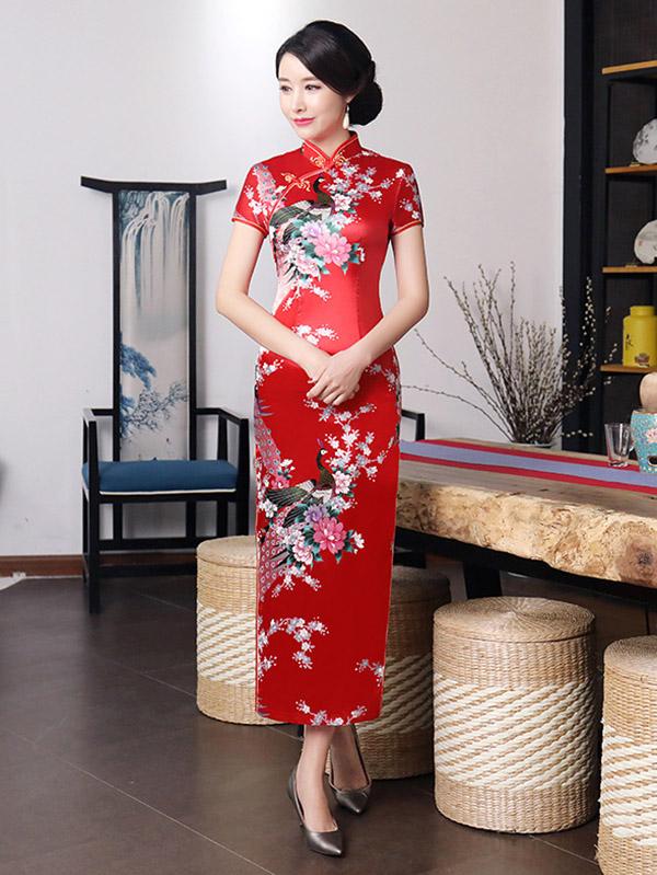 Floral Printed Split-Side Long Cheongsams - Image 2