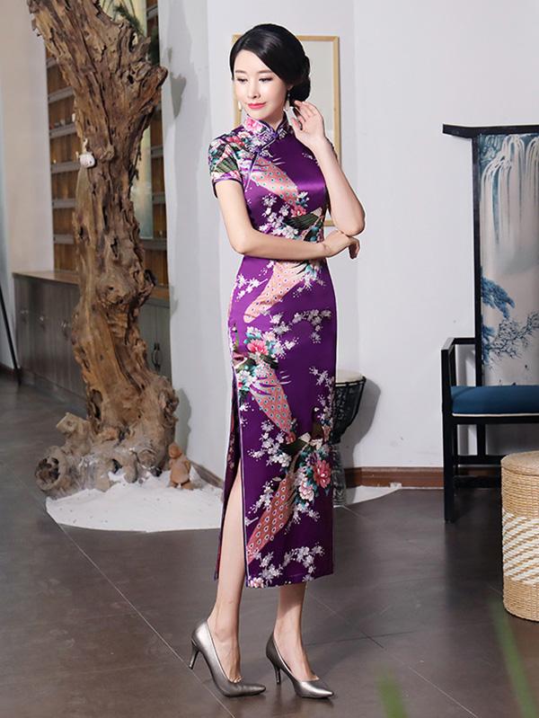 Floral Printed Split-Side Long Cheongsams - Image 5