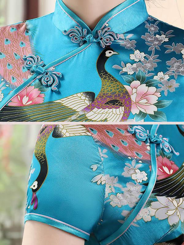 Floral Printed Split-Side Long Cheongsams - Image 7