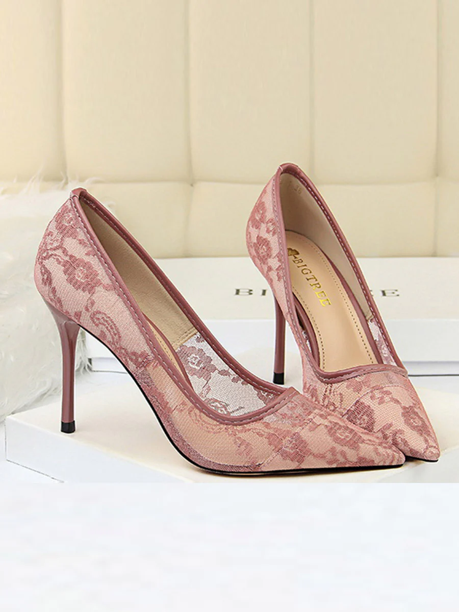 Flower Print Hollow Pointed-Toe Split-Joint Pumps - Image 12