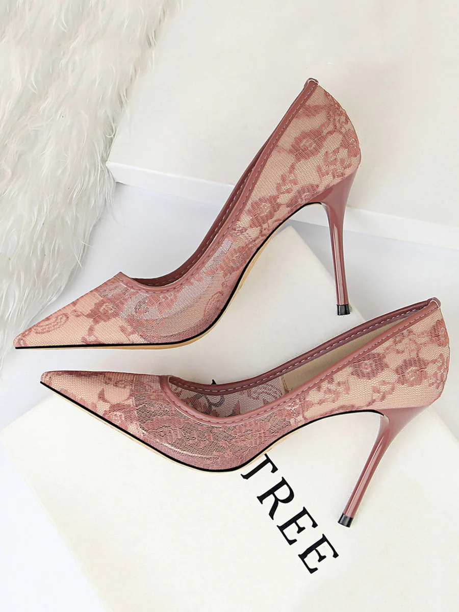 Flower Print Hollow Pointed-Toe Split-Joint Pumps - Image 13