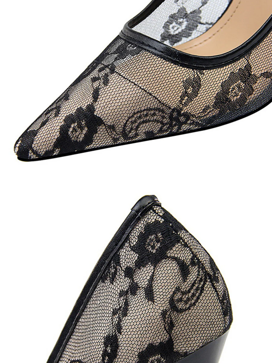 Flower Print Hollow Pointed-Toe Split-Joint Pumps - Image 19