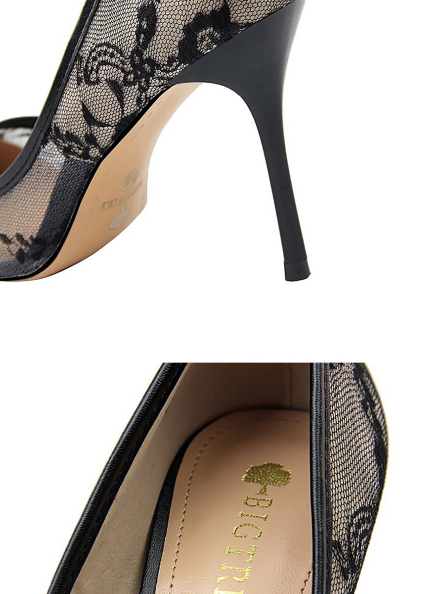 Flower Print Hollow Pointed-Toe Split-Joint Pumps - Image 20