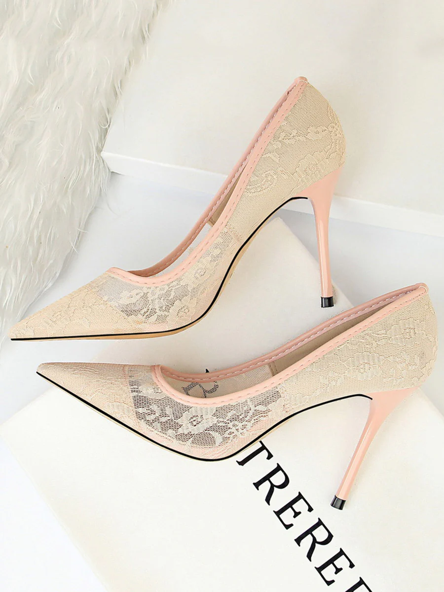 Flower Print Hollow Pointed-Toe Split-Joint Pumps - Image 7