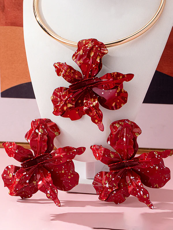 Flower Shape Drop Earrings + Necklaces Accessories - Image 2
