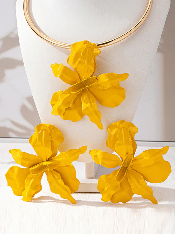 Flower Shape Drop Earrings + Necklaces Accessories - Image 3