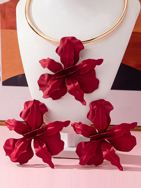 Flower Shape Drop Earrings + Necklaces Accessories - Image 7