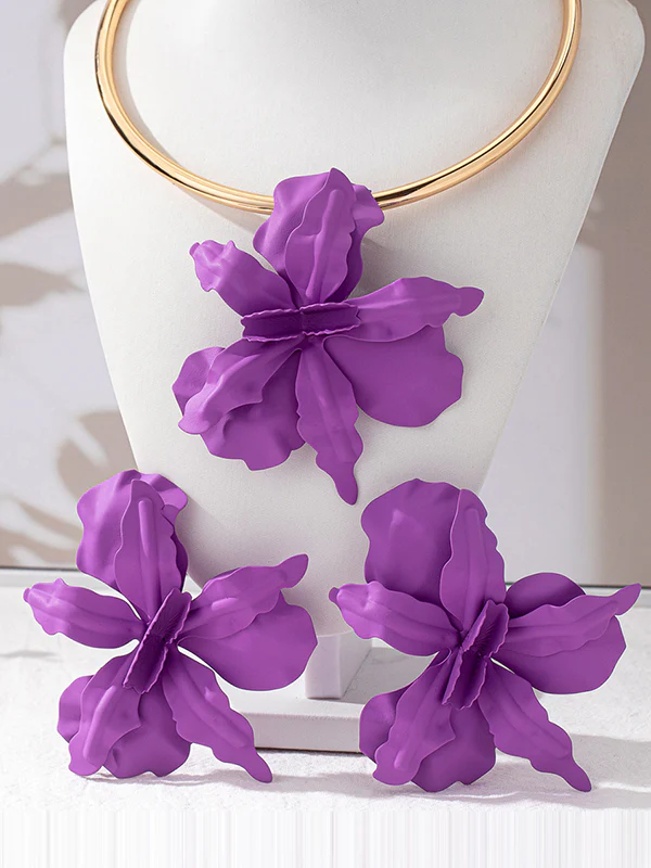 Flower Shape Drop Earrings + Necklaces Accessories - Image 9