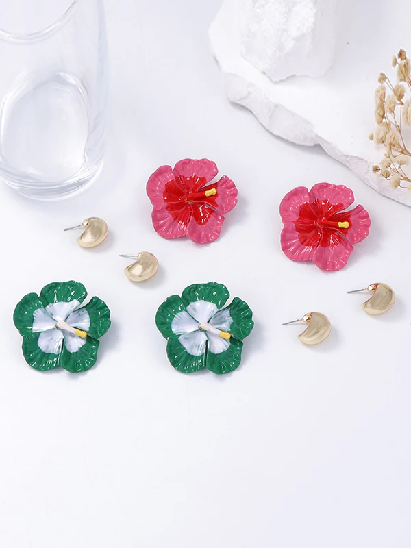 Flower Shape Earrings 3Pcs Accessories + Rings Accessories - Image 2