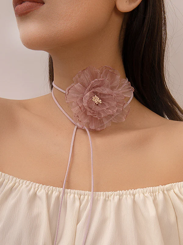Flower Shape Gauze Dainty Necklace Necklaces Accessories - Image 3