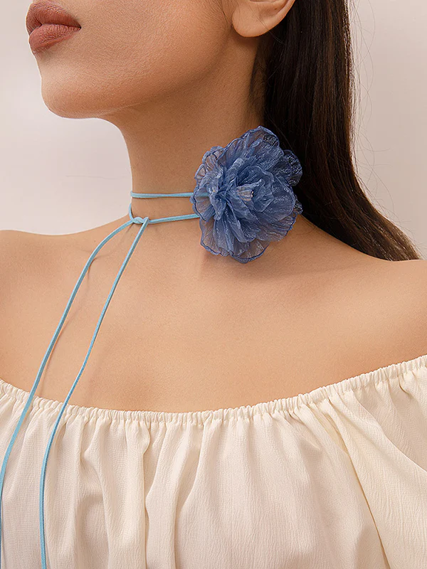 Flower Shape Gauze Dainty Necklace Necklaces Accessories - Image 4