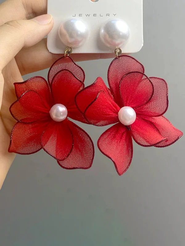 Flower Shape Gauze Earrings Accessories - Image 2