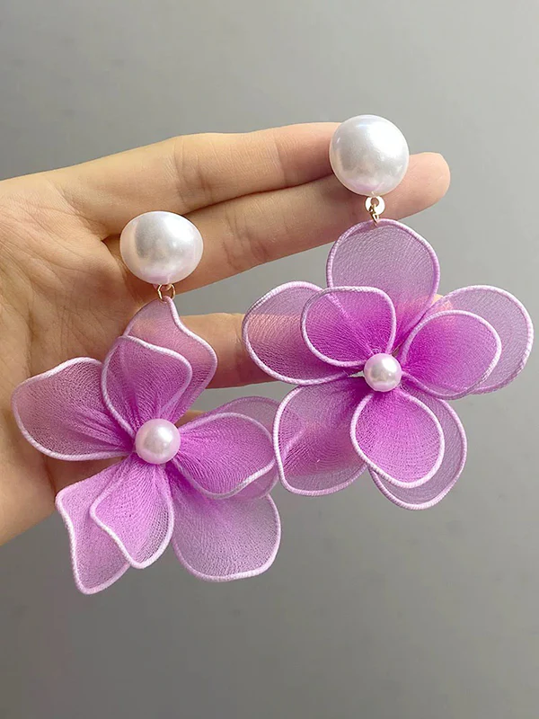Flower Shape Gauze Earrings Accessories - Image 3
