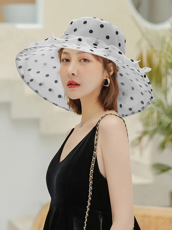 Flower Shape Gauze Polka Dot See-Through Split-Joint Sun Hat - Image 11