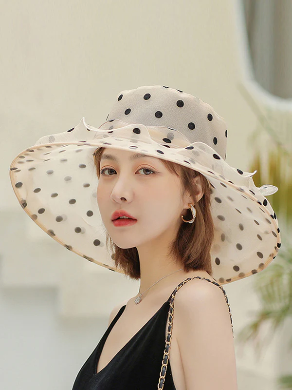 Flower Shape Gauze Polka Dot See-Through Split-Joint Sun Hat - Image 12