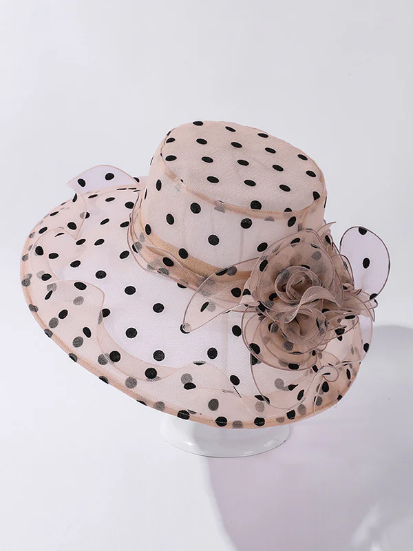 Flower Shape Gauze Polka Dot See-Through Split-Joint Sun Hat - Image 13