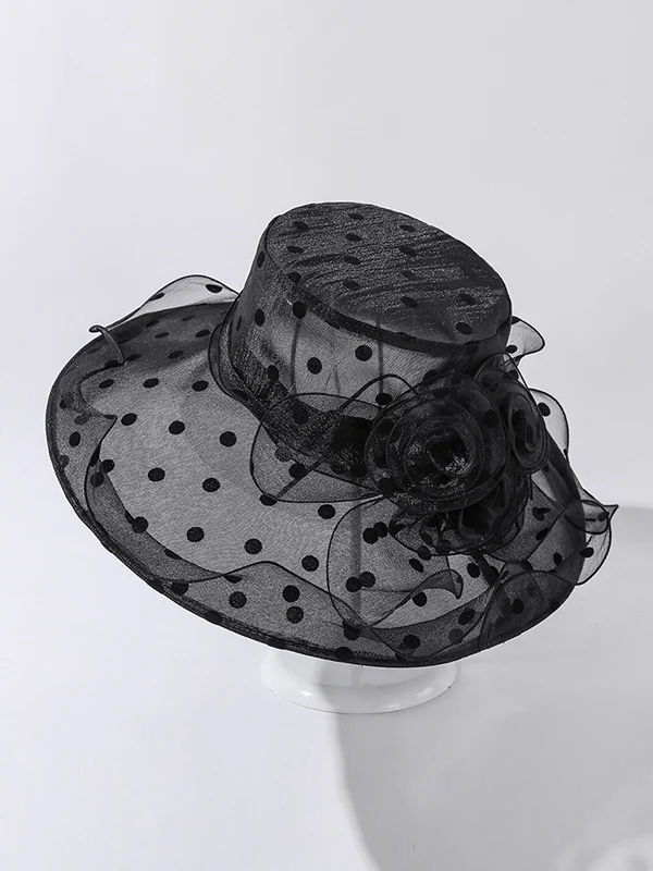 Flower Shape Gauze Polka Dot See-Through Split-Joint Sun Hat - Image 14