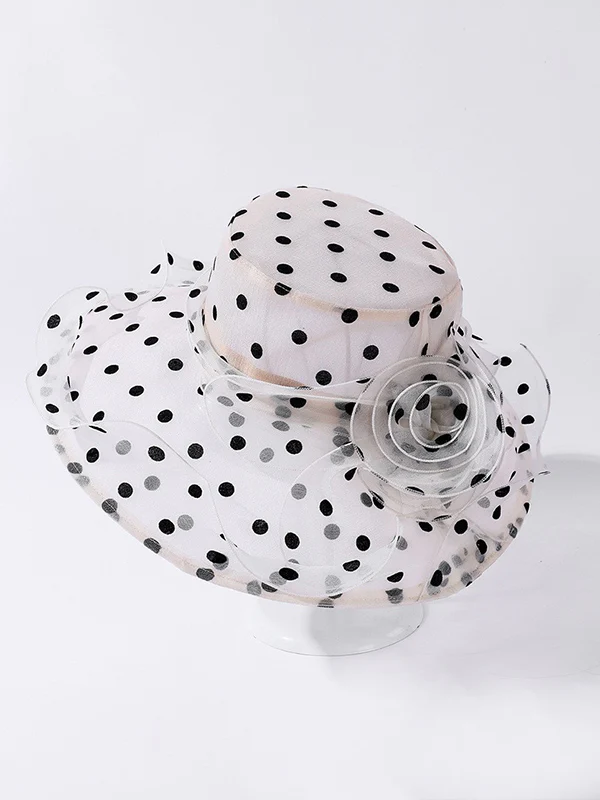 Flower Shape Gauze Polka Dot See-Through Split-Joint Sun Hat - Image 15