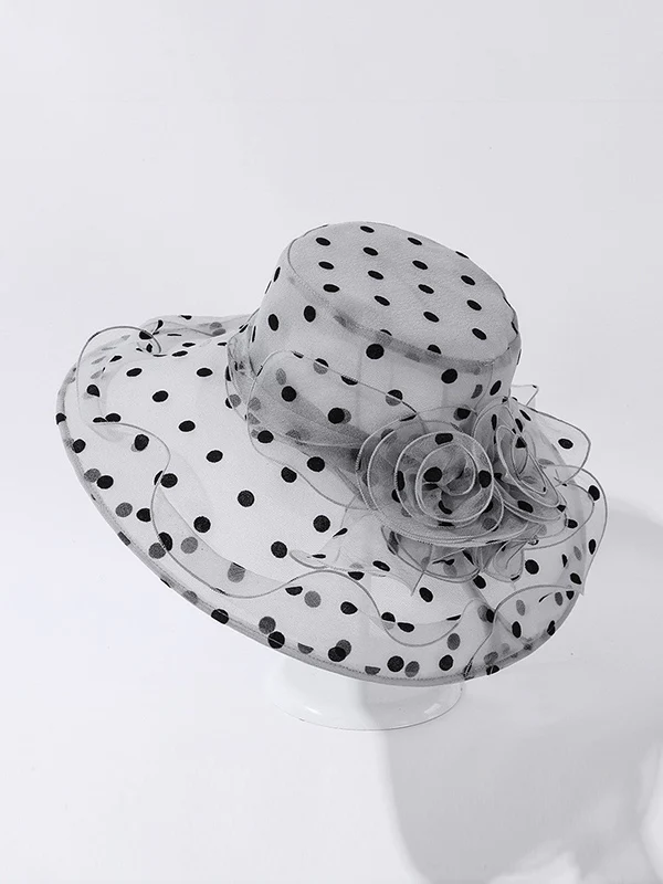 Flower Shape Gauze Polka Dot See-Through Split-Joint Sun Hat - Image 16
