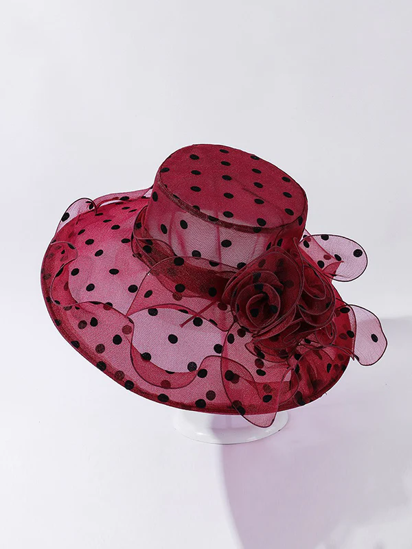 Flower Shape Gauze Polka Dot See-Through Split-Joint Sun Hat - Image 18