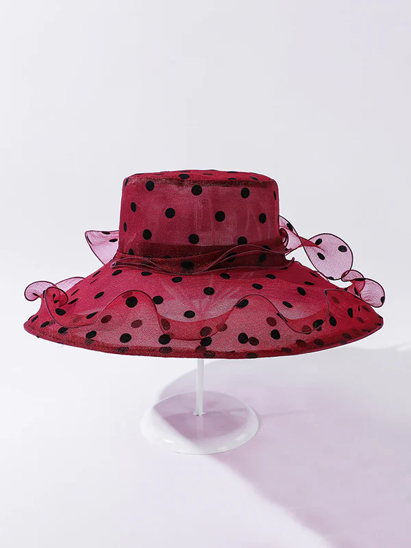 Flower Shape Gauze Polka Dot See-Through Split-Joint Sun Hat - Image 19