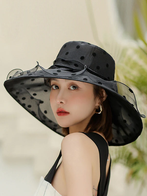 Flower Shape Gauze Polka Dot See-Through Split-Joint Sun Hat - Image 2