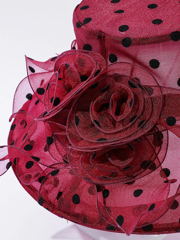 Flower Shape Gauze Polka Dot See-Through Split-Joint Sun Hat - Image 22
