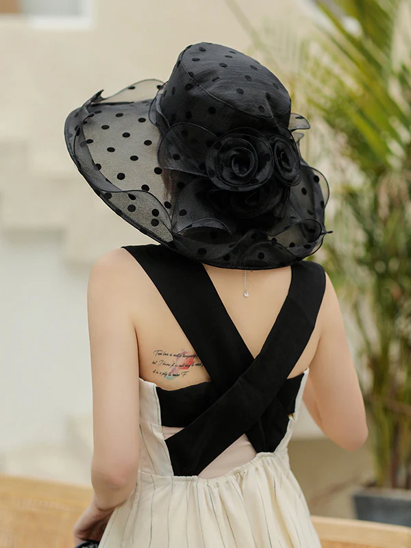 Flower Shape Gauze Polka Dot See-Through Split-Joint Sun Hat - Image 3