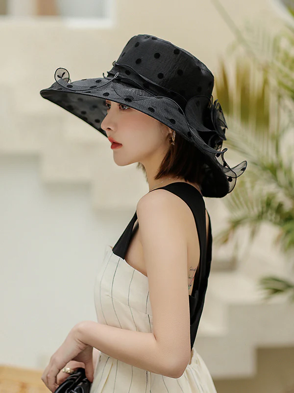 Flower Shape Gauze Polka Dot See-Through Split-Joint Sun Hat - Image 4