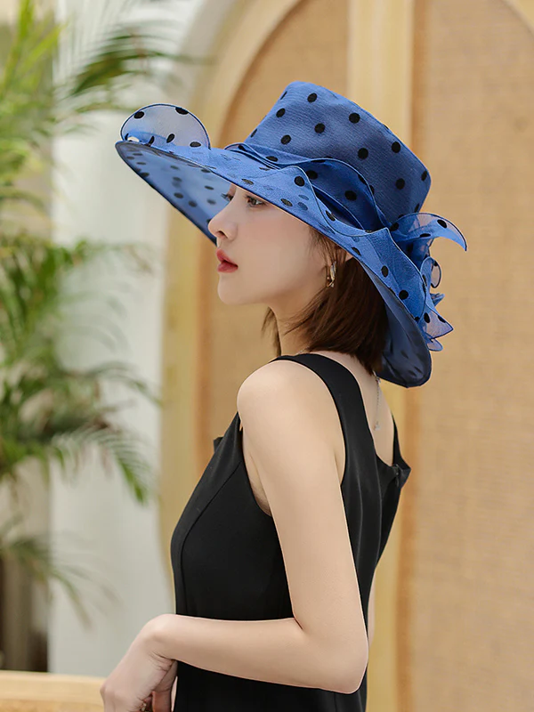 Flower Shape Gauze Polka Dot See-Through Split-Joint Sun Hat - Image 5