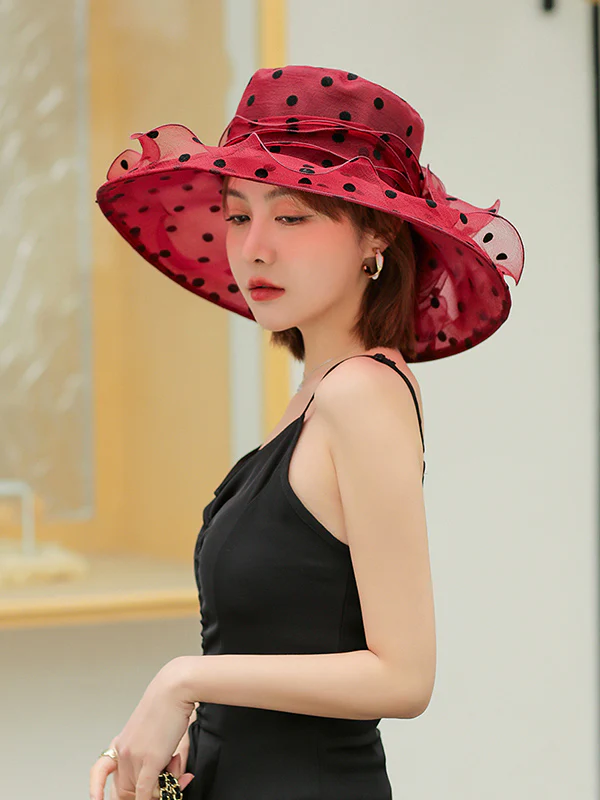 Flower Shape Gauze Polka Dot See-Through Split-Joint Sun Hat - Image 6