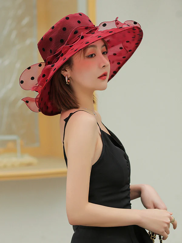Flower Shape Gauze Polka Dot See-Through Split-Joint Sun Hat - Image 7