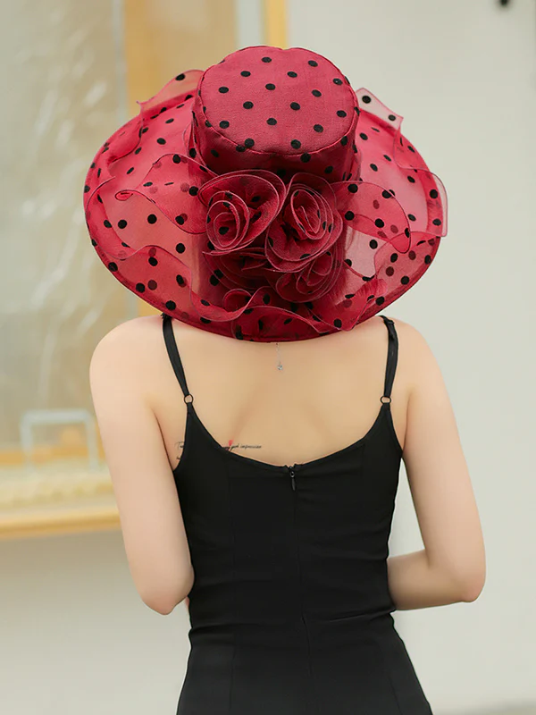 Flower Shape Gauze Polka Dot See-Through Split-Joint Sun Hat - Image 8