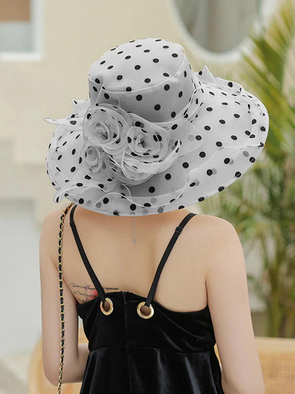 Flower Shape Gauze Polka Dot See-Through Split-Joint Sun Hat - Image 9