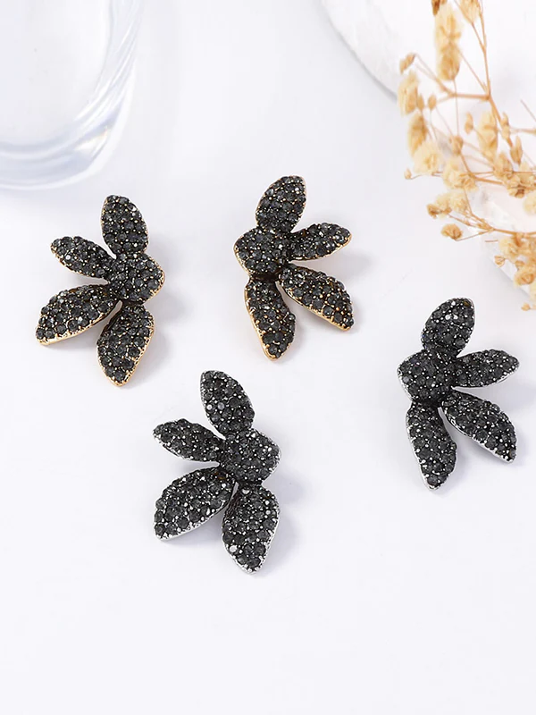 Flower Shape Geometric Rhinestone Shiny Earrings Accessories - Image 2
