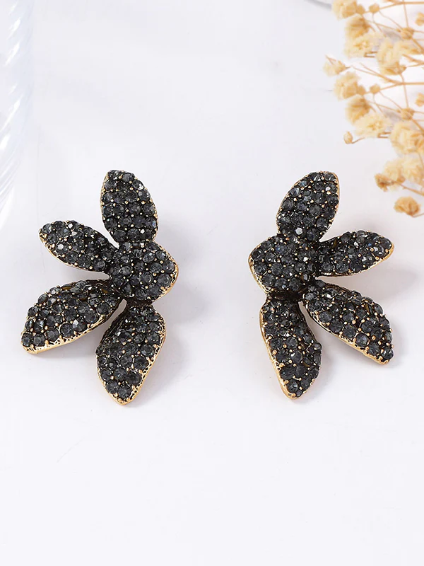 Flower Shape Geometric Rhinestone Shiny Earrings Accessories - Image 3