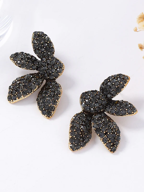 Flower Shape Geometric Rhinestone Shiny Earrings Accessories - Image 4