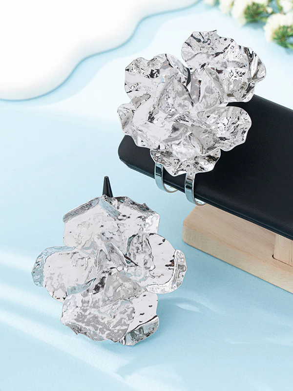Flower Shape Geometric Shiny Bracelet + Rings Accessories - Image 2