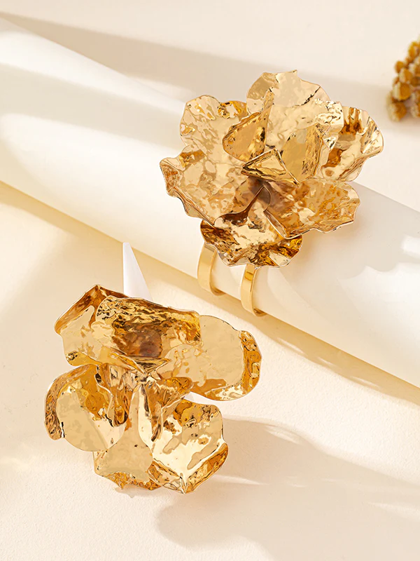 Flower Shape Geometric Shiny Bracelet + Rings Accessories - Image 3