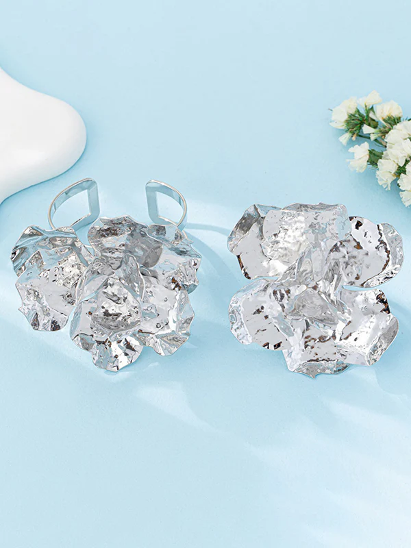 Flower Shape Geometric Shiny Bracelet + Rings Accessories - Image 5