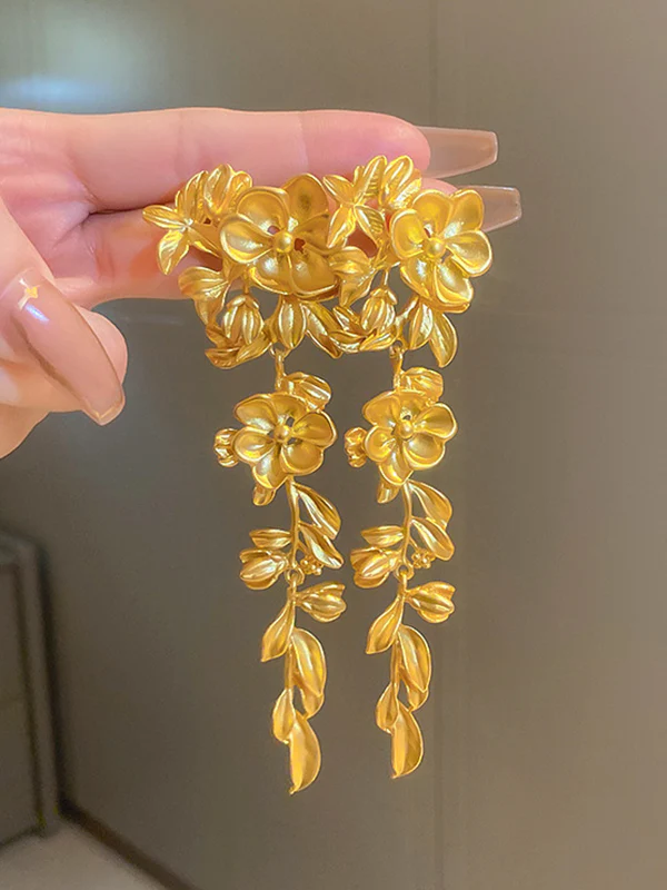 Flower Shape Geometric Solid Color Drop Earrings - Image 2