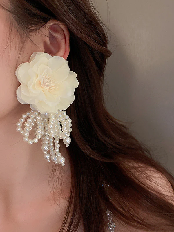 Flower Shape Geometric Tasseled Drop Earrings - Image 2