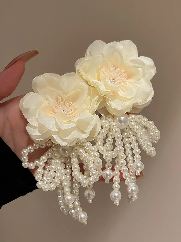 Flower Shape Geometric Tasseled Drop Earrings - Image 3